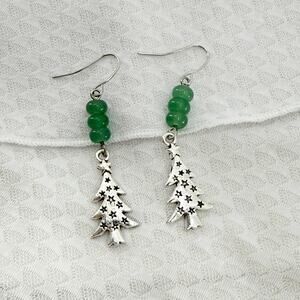 Christmas Tree Earrings, Handmade Forest Jewelry, Evergreen Dangle Earrings